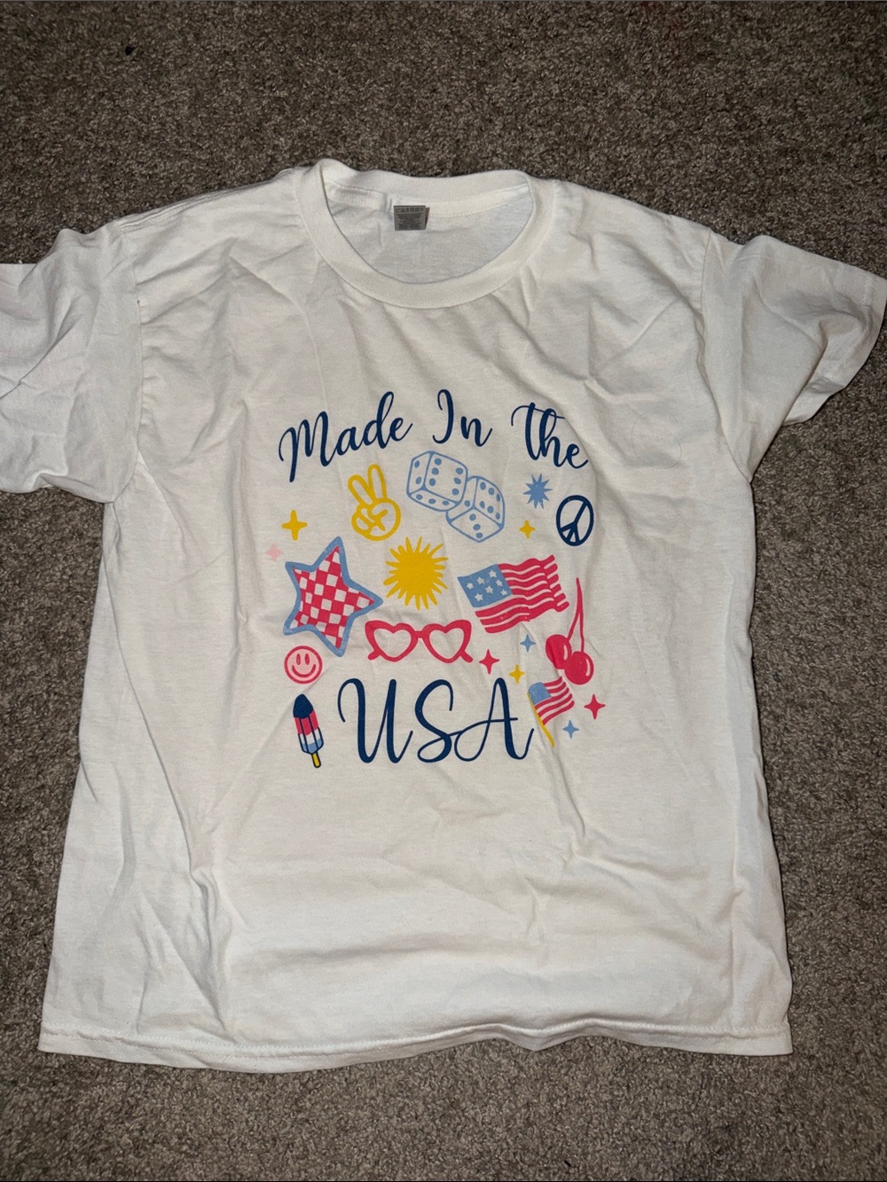 Gildan White Kids Tee with Red, Blue & Yellow Patriotic Icons